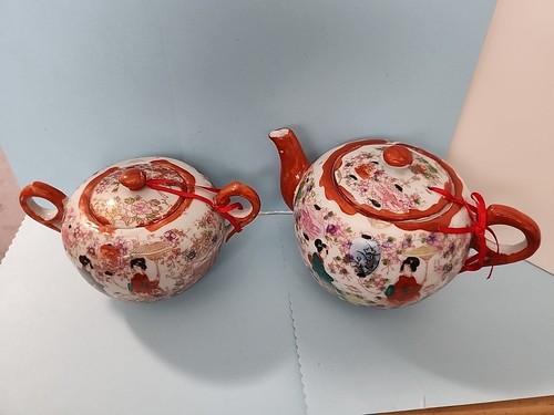 Set da tè vintage giapponese Kutani dipinta a mano pentola, zucchero e crema - Foto 2 di 12