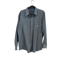 Chaps Logo Large Blue White Striped Button Down Dress Shirt Long Sleeve Office