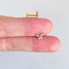 14K Titaniam Gold Internally Threaded CZ Butterfly Ear Tragus Stud Ring Labret