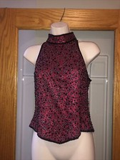 Papell Boutique Evening VTG SZ Small Burgundy SILK Beaded Sequins Sleeveless Top