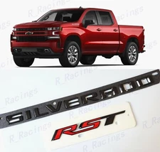 2PCS Tailgate Gloss Black Silverado Black Red RST Emblem Fit 2019+ Silverado