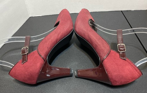 KAREN SCOTT Womens Sz 7.5 M Peep Toe Classic Ankle Strap Heels BURGUNDY - Picture 11 of 12