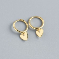Cute Petite Yellow Gold Fashion Jewelry Heart Charm Round Huggie Hoop Earrings