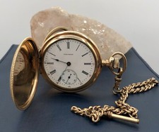 1901 Waltham Riverside Grade 16s 17j Dbl Hunter 14K GF Pocket Watch WORKS /b