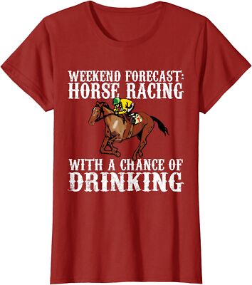 Weekend Forecast Horse Racing Chance Of Drinking Ladies' Crewneck T-Shirt