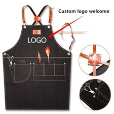 Black Unisex Denim Bib Apron for Restaurant Waiter Barista Work Apron