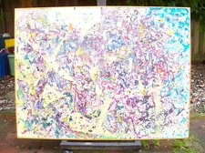 Mixed Media on Board Abstract Painting by Listed Windsor Utley "Flying Forms" 