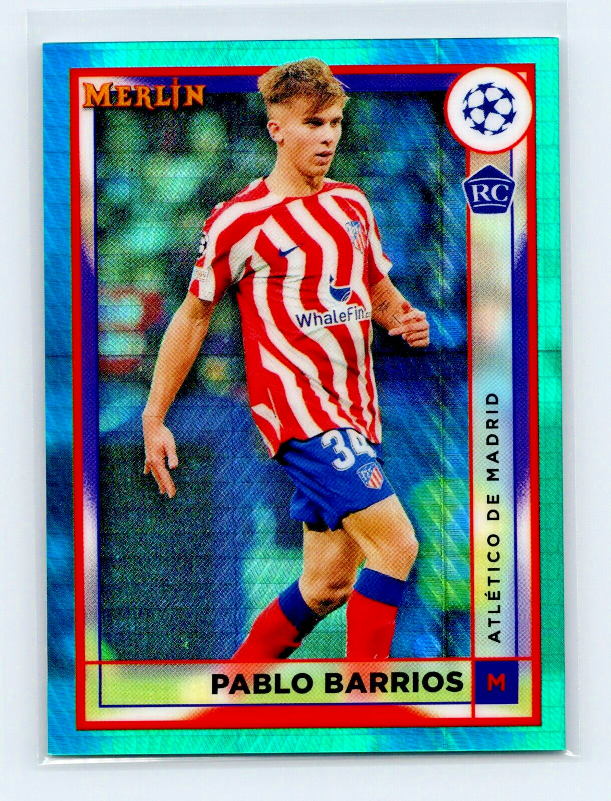 2022-23 Topps Merlin Chrome #27 Pablo Barrios RC Aqua Prism Atletico De Madrid