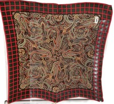 RARE Yves Saint Laurent Foulards 100 Silk Scarf Large 34 x36 Red Green Brown