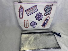 2 BRAND NEW ASSORTED MAKE UP BAGS SASSY SILVER 