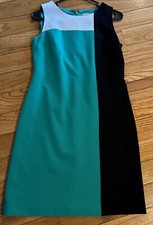 Kasper Dress Sz 2 Sheath Green White Color Block Career Casual Sleeveless Dress