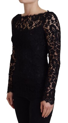 【関税&送料込】Dolce & Gabbana Dolce Gabbana Lace And Suede DOLCE & GABBANA Top Black Cotton Lace Trim Long Sleeves IT36