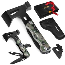 FLISSA 14-in1 Camping Multi Tool Axe Hammer Multitool Hatchet Steel Pocket Knife