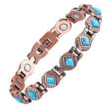 Turquoise Solid Copper Magnetic Bracelet Arthritis Pain Relief Energy Power Joy