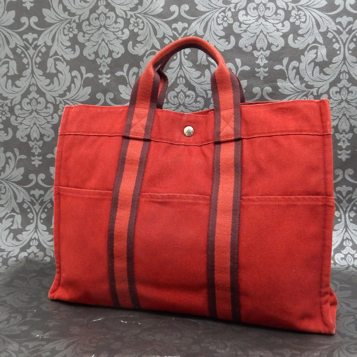 HERMES Fourre Tout Red Canvas Tote Bag HF16599L