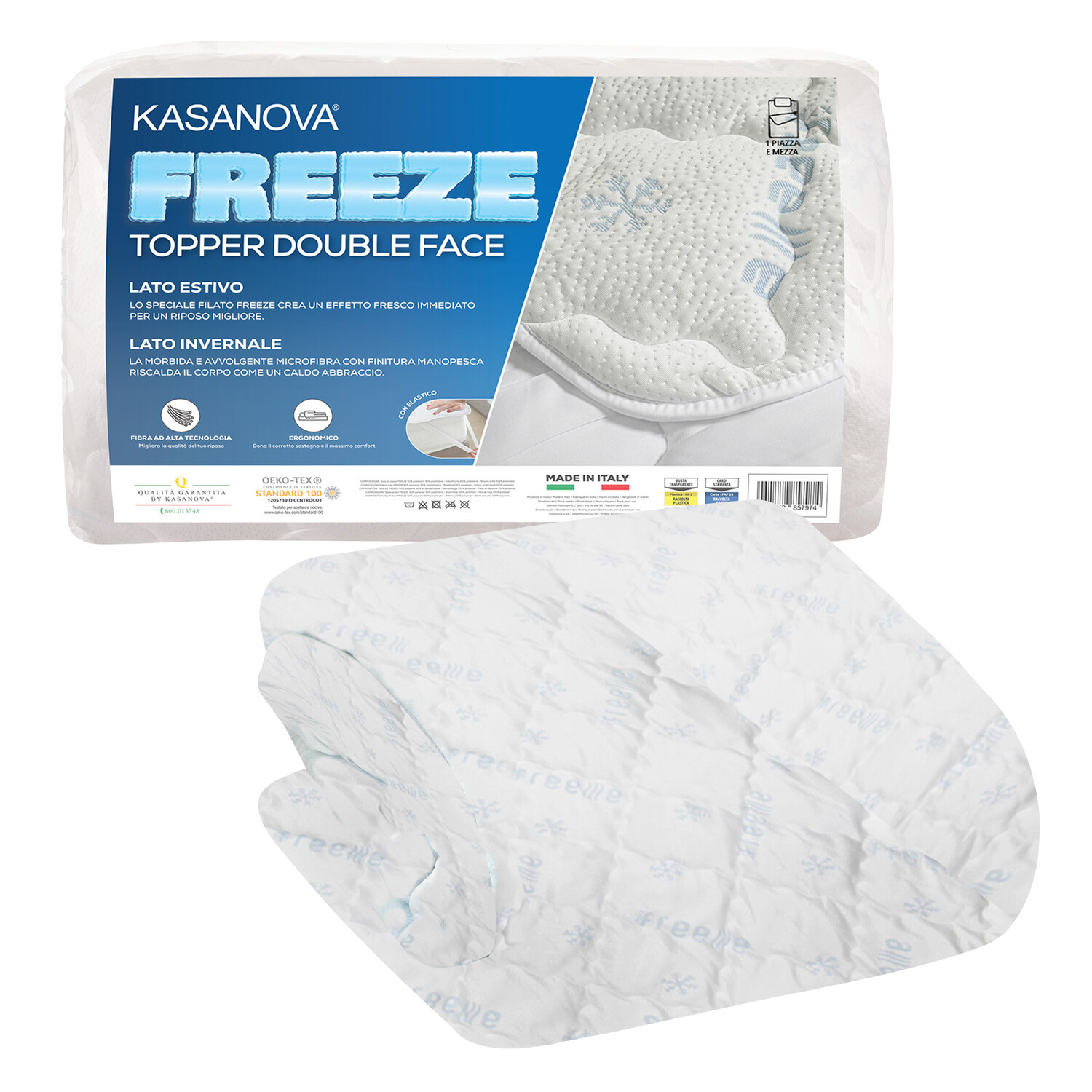 Topper 1 piazza e mezza lato estivo e invernale Freeze bianco