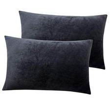 2 Pack Zippered Velvet Queen Pillowcases, 30" x 20" Pack of 2 Charcoal Grey