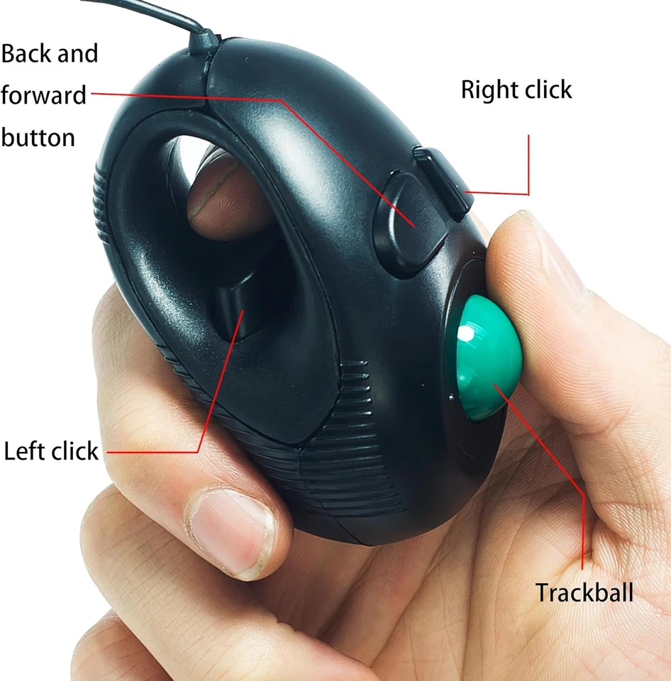 YUMQUA Finger Mouse, Handheld Trackball Mouse Mini 4D USB Hand Held black  - Image 3 of 4