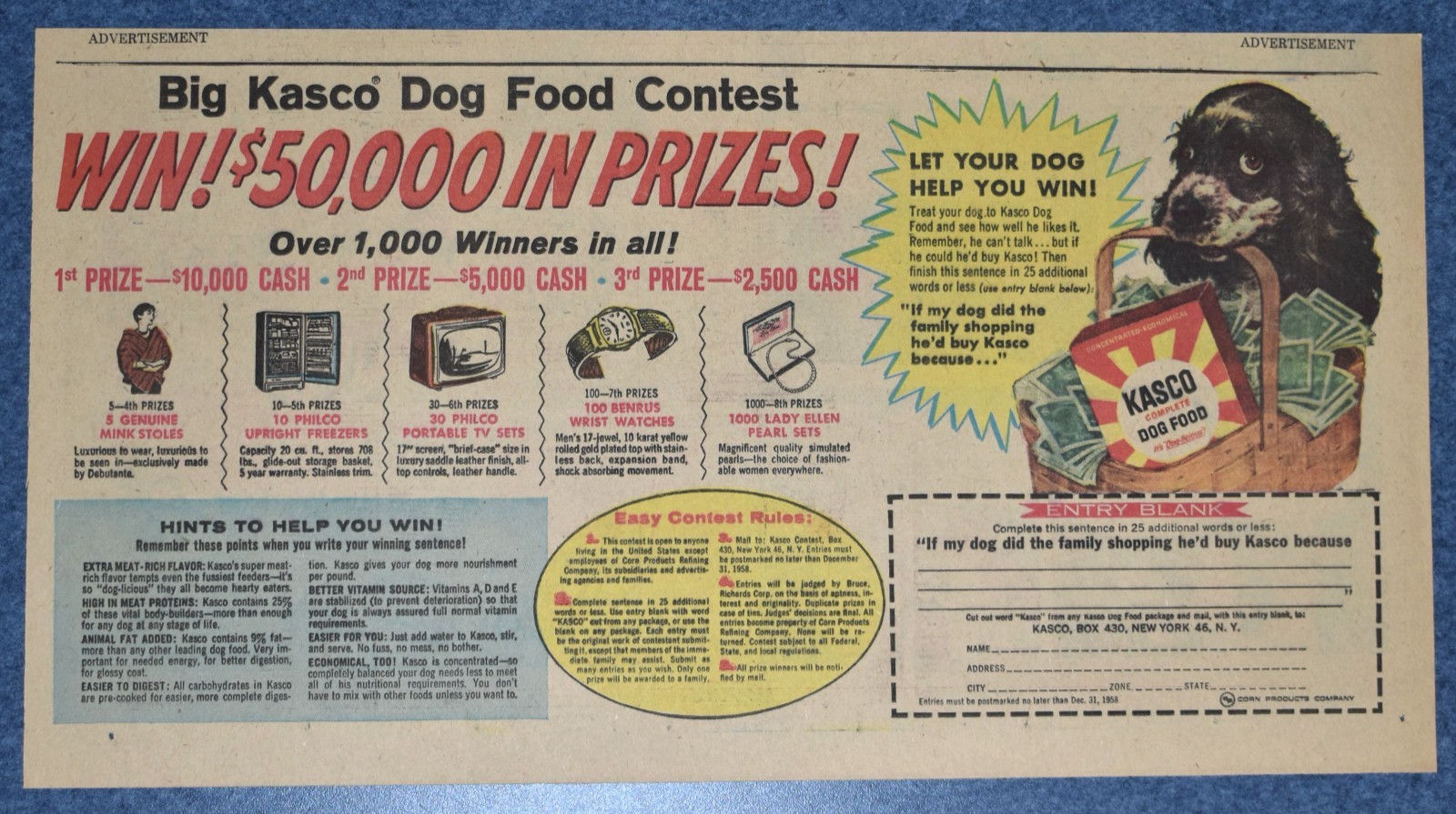 Newspaper Comic Ad - Big Kasco Dog Food Contest