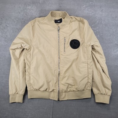 H&M XO Mens Medium The Weeknd Tan Bomber Jacket Beige Full Zip