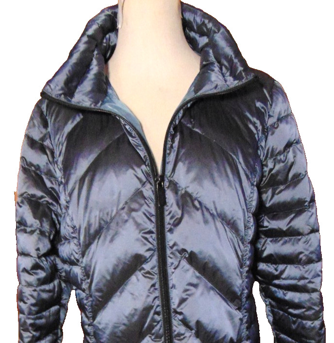 MY ANORAK DOWN JACKET WOMEN'S STEEL SHINY BLUE PUFFER COAT COMFORTER,QUILTED~XL