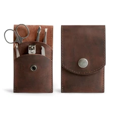 Leather Double Nail Clipper Case, Travel Scissors Cover for Men & Women, Groo...