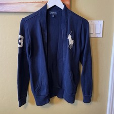 Polo Ralph Lauren Sweater Full Zip Kid Size M 10-12 Big Pony Logo Navy Blue