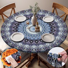 Fitted Round Tablecloth Waterproof Table Cloth Vinyl Indoor Outdoor Circle Cover