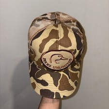Vintage Rare Ducks Unlimited Camo Patch Adjustable Tan Hat Cap Hunting 80's