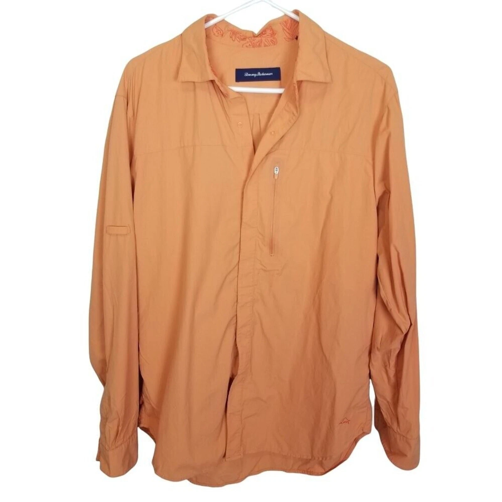 Tommy Bahama Shirt Snap On Shirt Button Down Shirt Men M Orange Nylon Shirt