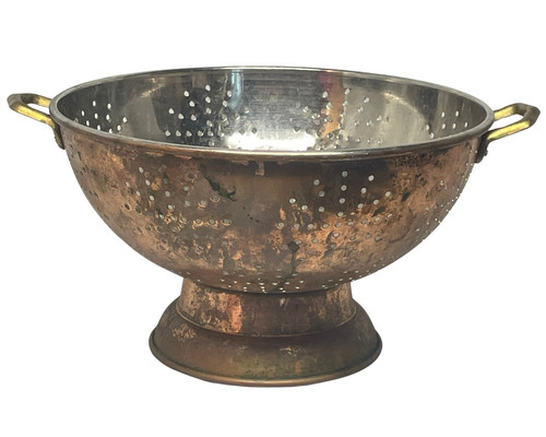 Vintage Copper Colander Strainer 11.5"x7" Pedestal Rustic Farmhouse Decor 