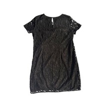 Ann Taylor Black Lace Shift Dress Womens 14 Short Sleeve Midi