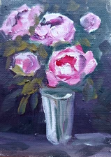 ACEO ORIGINAL oil painting  - Peonies  - 2.5x3.5 in artist MK