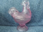 Vintage Depression Glass Pink footed Standing Rooster Candy Dish