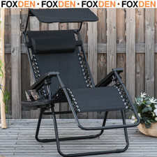 Outdoor Zero Gravity Chair Adjustable Patio Lounge with Cup Holder Black