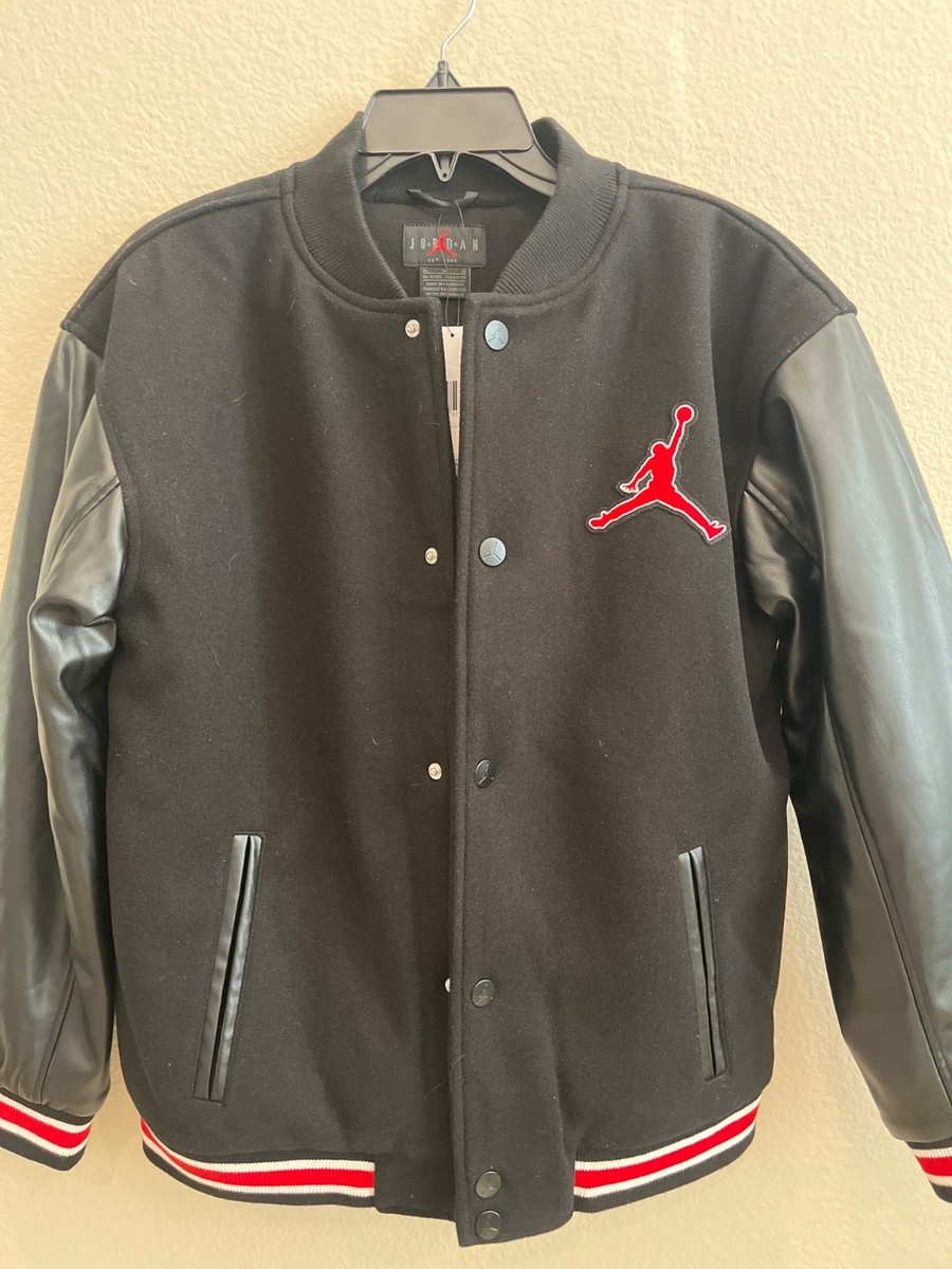 ジャケット・アウター 90s Scoop Boys Stadium Leather Jacket NWT NIKE JORDAN JACKET BLACK BOYS 95D197-023 SZ XL FAUX LEATHER | eBay