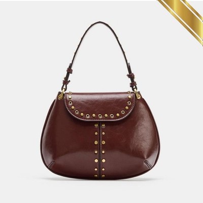 Zara Women Studded Shoulder Bag Burgundy Red Flap Design - NWT Original 2026