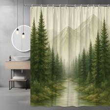 Mountain Landscape Green Shower Curtain for Bathroom Decor