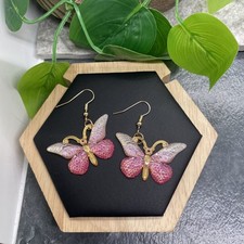 2  Gold-tone Butterfly Acrylic Earring Set Drop Dangle New Free Ship B6264