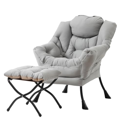 Lazy Chair with Ottoman, Modern Large Accent Lounge Peach Skin Light Grey - Picture 1 of 6