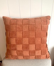 Terracotta Checkerboard Cushion Cover Textured Woven Decorative Pillow 45x45cm