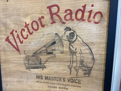 Vintage 26 X 38 Victor Radio Wood Crate Side Panel Sign RCA Nipper