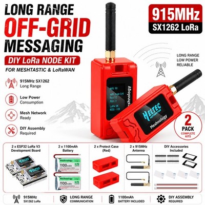 2Pack Meshtastic ESP32 LoRa V3 SX1262 915MHz DIY Node Kit w/Battery Case Antenna
