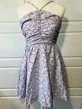 NWT Hellow Molly Floral Halter Sundress Blue Red Ruched Casual Summer Mini Dress
