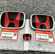 3pcs Frontrearlsteering Wheel Emblem Badge For 2016-21 Honda Civic Black Red