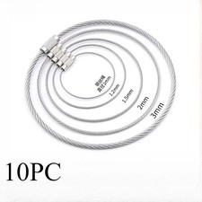 Stainless Steel Screw Lock Cable Wire Loop Luggage Tag Keychain Ring 10PC