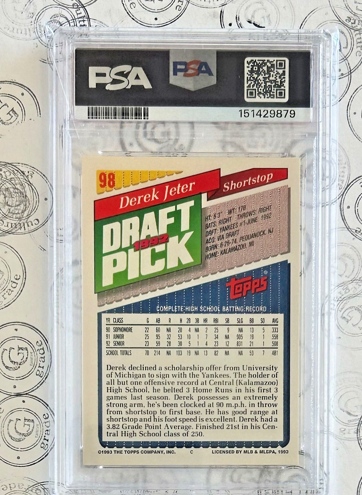 psa 8 | 1993 topps derek jeter #98 ny yankees | psa 8 🗽⚾️🧢🗽 view 2