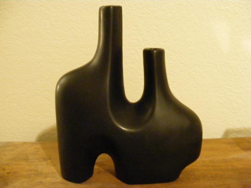 BLACK  SCULPTURAL  VASE MODERN ASYMMETRICAL  ART ABSTRACT CERAMIC  HOME DECOR