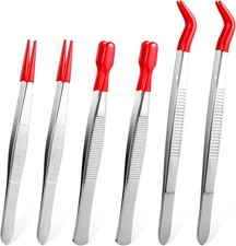 6 Pcs Rubber Tips Long Bent Tipped Craft Tweezers PVC Coated Tip Red