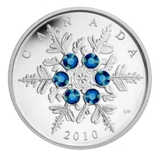Canada 2010 CRYSTAL SNOWFLAKE $20 1 Oz Silver Holiday Proof with BLUE Swarovski